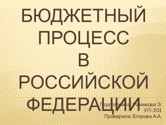 Бюджетный процесс в российской федерации