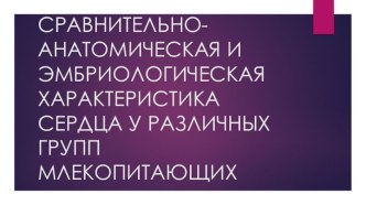 СРАВНИТЕЛЬНО-АНАТОМИЧЕСКАЯ И ЭМБРИОЛОГИЧЕСКАЯ ХАРАКТЕРИСТИКА СЕРДЦА У РАЗЛИЧНЫХ ГРУПП МЛЕКОПИТАЮЩИХ