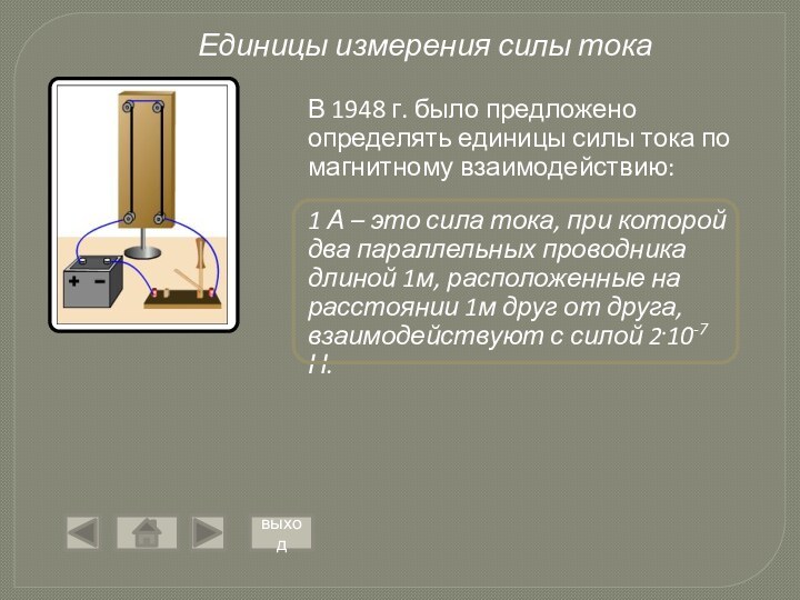 Единицы измерения силы токаВ 1948 г. было предложено определять единицы силы тока