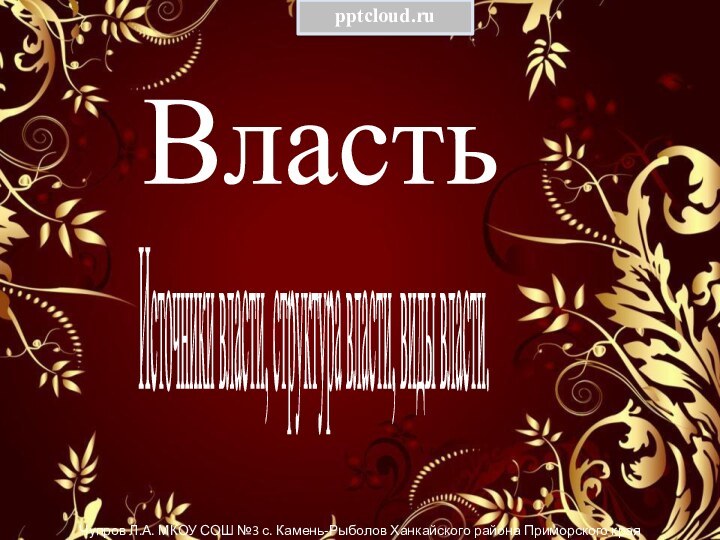 ВластьЧупров Л.А. МКОУ СОШ №3 с. Камень-Рыболов Ханкайского района Приморского краяИсточники власти, структура власти, виды власти.