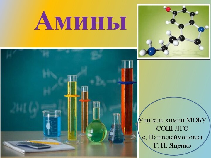 Амины Учитель химии МОБУ СОШ ЛГО с. ПантелеймоновкаГ. П. Яценко