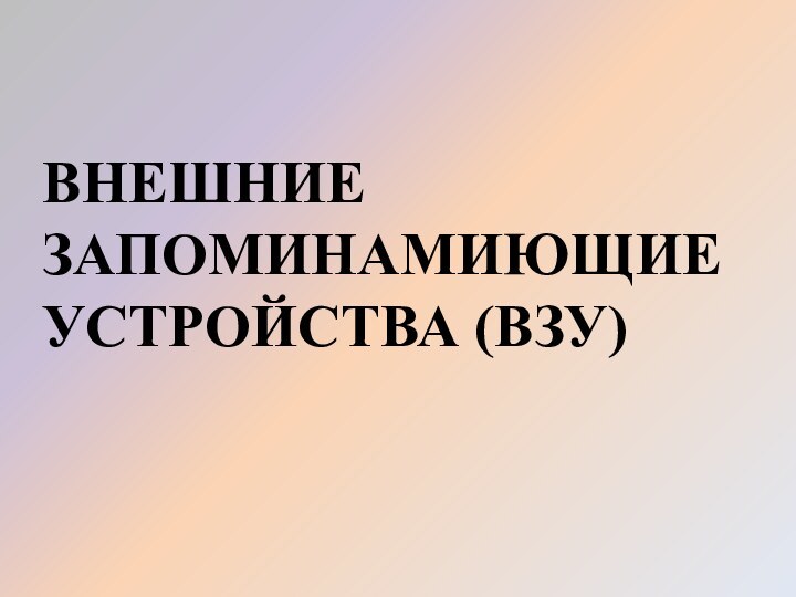 ВНЕШНИЕ ЗАПОМИНАМИЮЩИЕ УСТРОЙСТВА (ВЗУ)