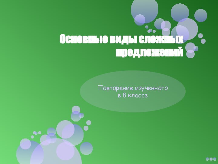 Основные виды сложных предложений Повторение изученного в 8 классе