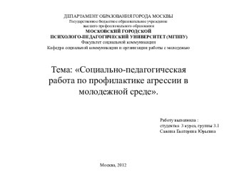 Социально-педагогическая работа по профилактике агрессивного поведения