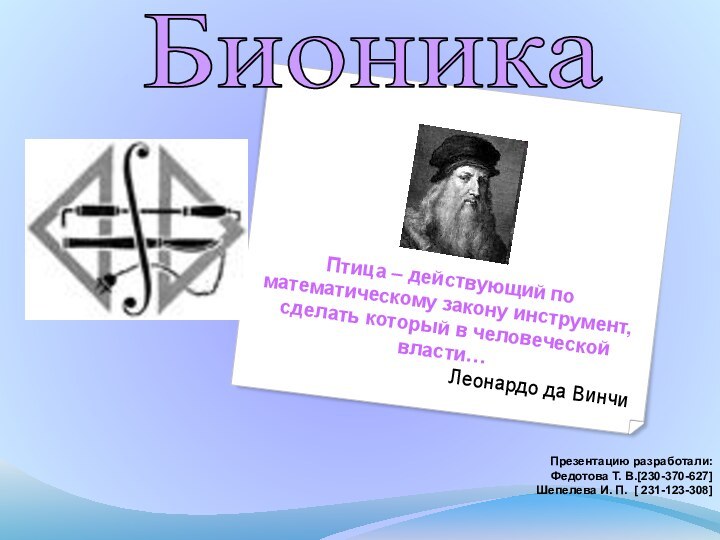 Птица – действующий по математическому закону инструмент, сделать который в человеческой власти…Леонардо