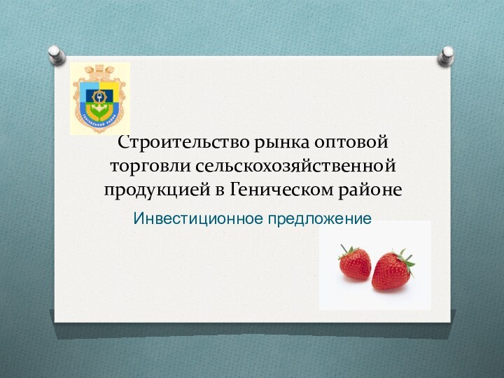 Строительство рынка оптовой торговли сельскохозяйственной продукцией в Геническом районеИнвестиционное предложение