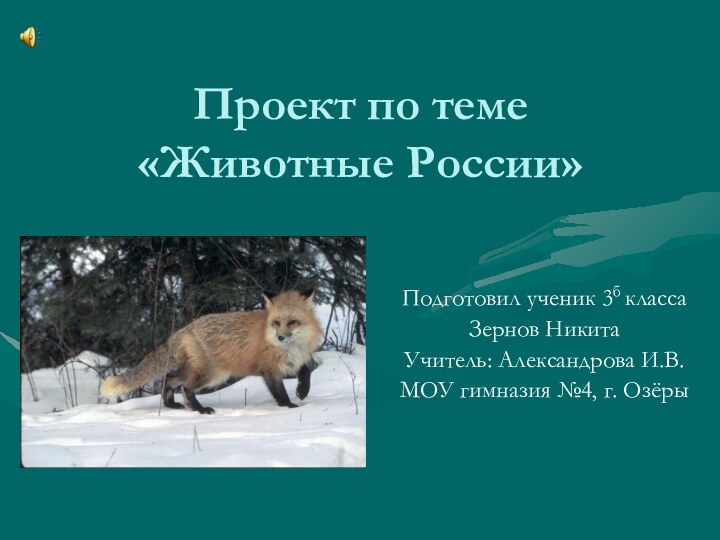 Проект по теме «Животные России»Подготовил ученик 3б классаЗернов НикитаУчитель: Александрова И.В.МОУ гимназия №4, г. Озёры