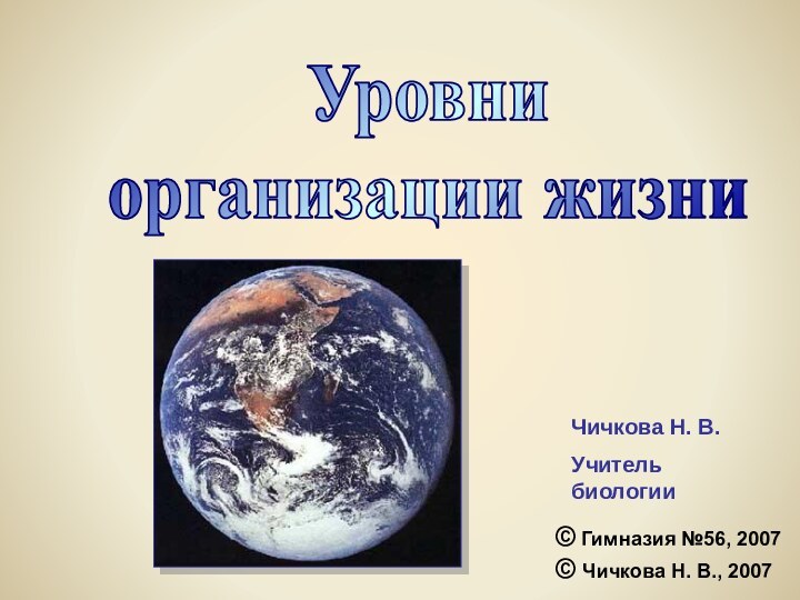 Чичкова Н. В.Учитель биологииУровни организации жизни© Гимназия №56, 2007© Чичкова Н. В., 2007