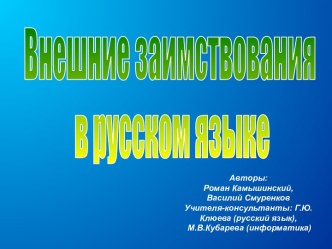 Внешние заимствования в русском языке