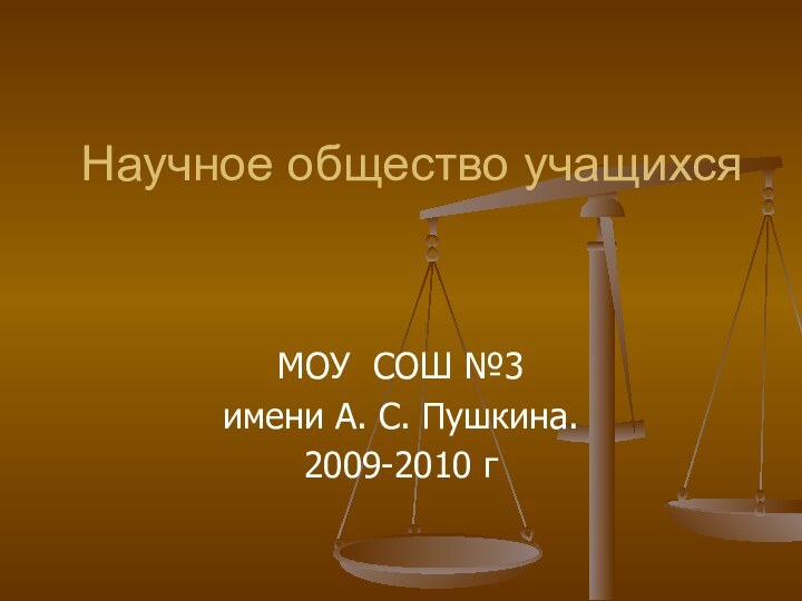 Научное общество учащихся  МОУ СОШ №3 имени А. С. Пушкина. 2009-2010 г