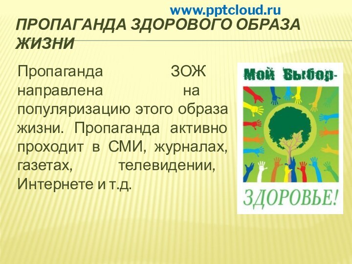 Пропаганда ЗОЖ направлена на популяризацию этого образа жизни. Пропаганда активно проходит в