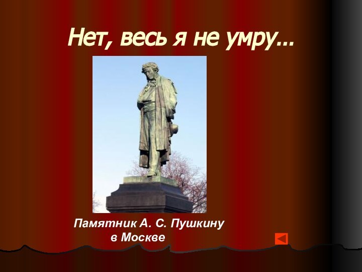 Нет, весь я не умру…Памятник А. С. Пушкину