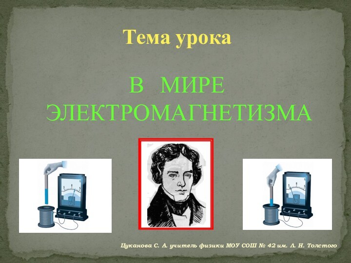 Тема урокаВ  МИРЕ ЭЛЕКТРОМАГНЕТИЗМАЦуканова С. А. учитель физики МОУ СОШ №