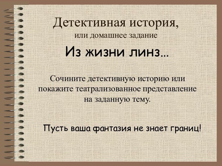 Детективная история,  или домашнее заданиеИз жизни линз…Сочините детективную историю или покажите