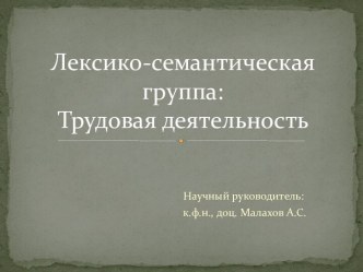 Лексико-семантическая группа: Трудовая деятельность