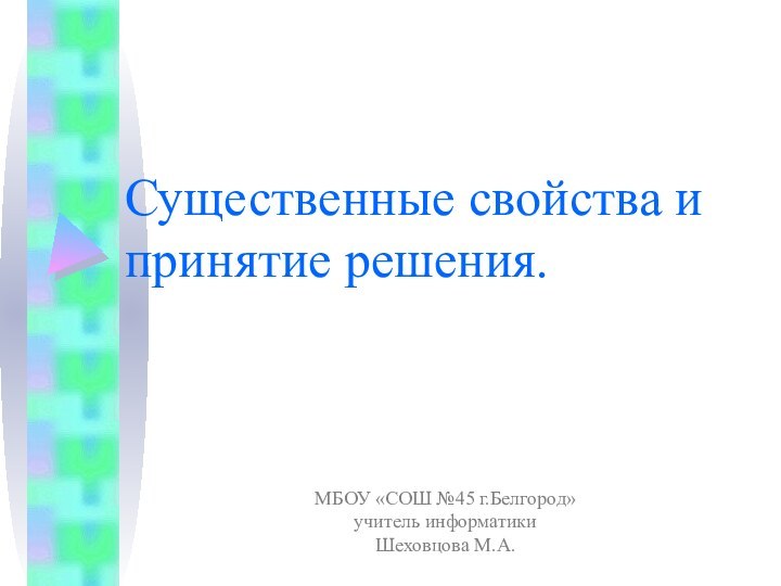 Существенные свойства и принятие решения.МБОУ «СОШ №45 г.Белгород»учитель информатикиШеховцова М.А.