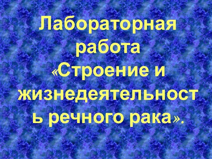 Лабораторная работа «Строение и жизнедеятельность речного рака».