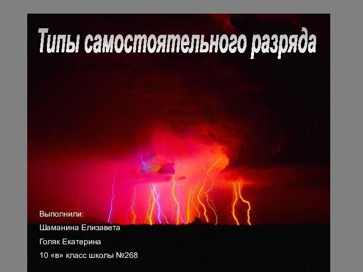 Типы самостоятельного разрядаВыполнили:Шаманина ЕлизаветаГоляк Екатерина10 «в» класс школы №268