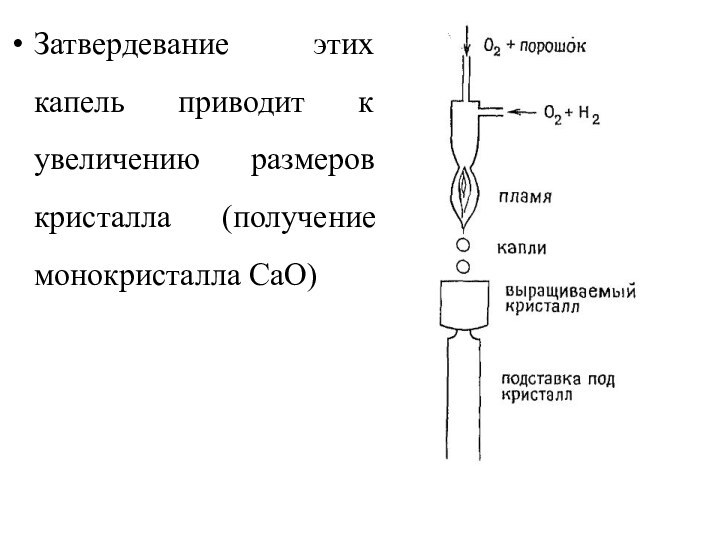 Затвердевание этих капель приводит к увеличению размеров кристалла (получение монокристалла СаО)