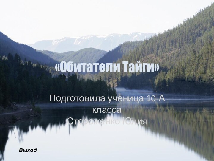 «Обитатели Тайги»Подготовила ученица 10-А класса Стороженко ЮлияВыход