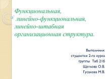 Функциональная, линейно-функциональная, линейно-штабная организационная структура.