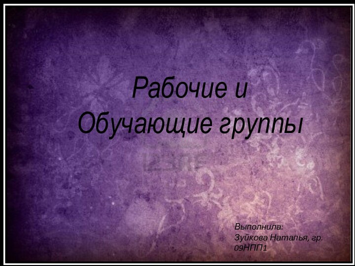 Рабочие и Обучающие группыВыполнила: Зуйкова Наталья, гр. 09НПП1