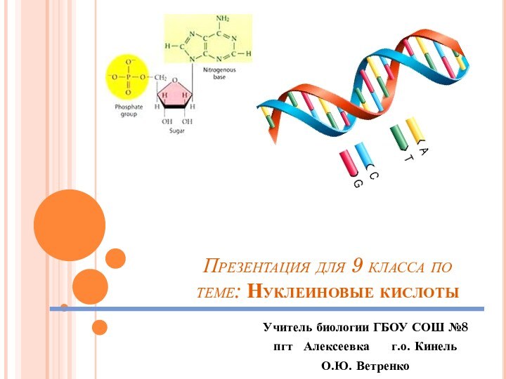 Презентация для 9 класса по теме: Нуклеиновые кислотыУчитель биологии ГБОУ СОШ №8пгт