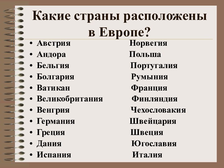 Какие страны расположены в Европе?Австрия