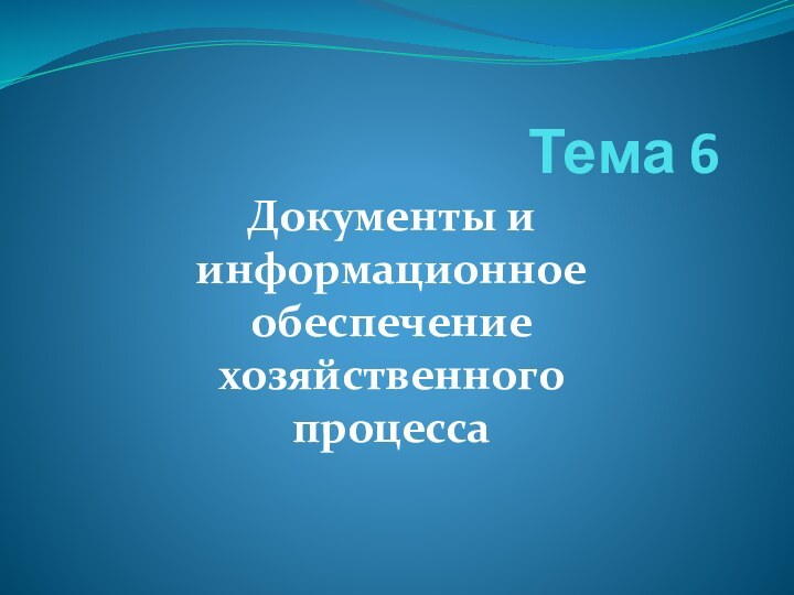 Тема 6Документы и информационное обеспечение хозяйственного процесса