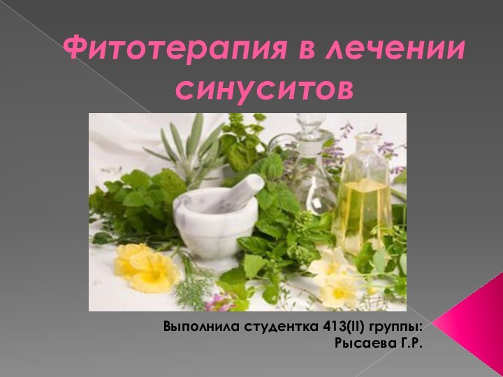 Фитотерапия в лечении синуситовВыполнила студентка 413(II) группы: Рысаева Г.Р.