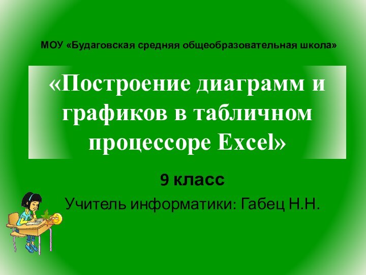 9 классУчитель информатики: Габец Н.Н.МОУ «Будаговская средняя общеобразовательная школа»«Построение диаграмм и графиков в табличном процессоре Excel»