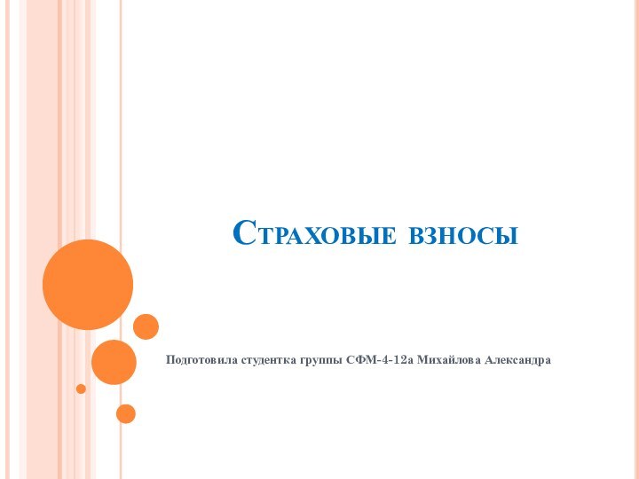 Страховые взносы   Подготовила студентка группы СФМ-4-12а Михайлова Александра