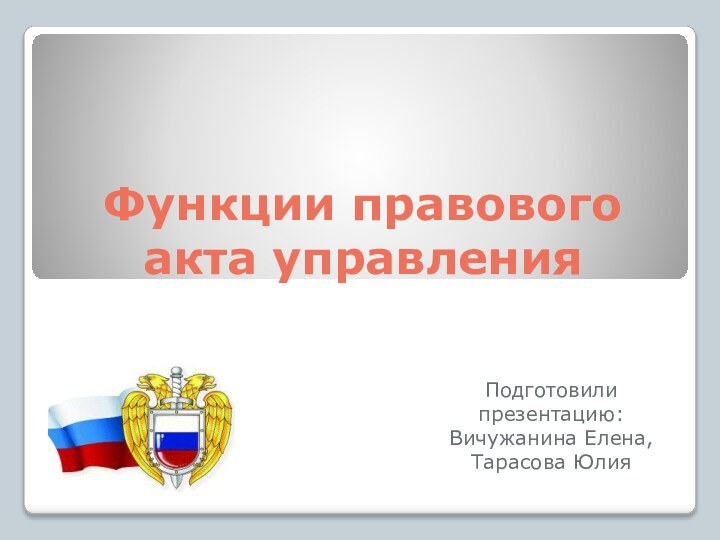 Функции правового акта управленияПодготовили презентацию:Вичужанина Елена, Тарасова Юлия