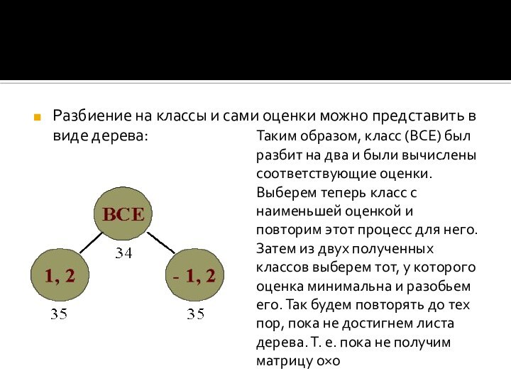 Разбиение на классы и сами оценки можно представить в виде дерева:Таким образом,