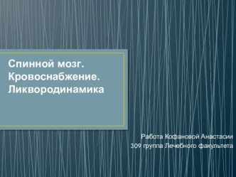 Спинной мозг. Кровоснабжение. Ликвородинамика