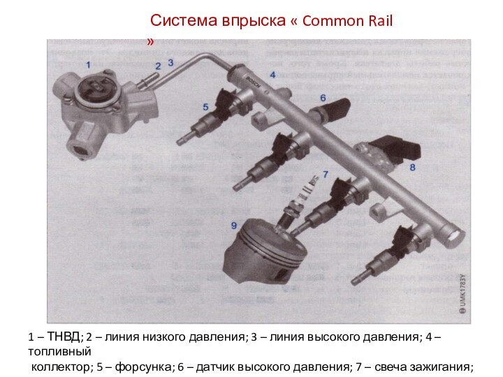 Система впрыска « Common Rail »1 – ТНВД; 2 – линия