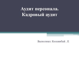 Аудит персонала. Кадровый аудит