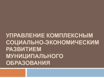 Управление комплексным социально-экономическим развитием муниципального образования