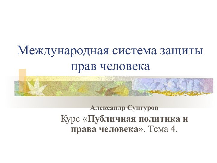 Международная система защиты прав человека Александр СунгуровКурс «Публичная политика и права человека». Тема 4.