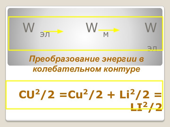 CU2/2 =Cu2/2 + Li2/2 = LI2/2W эл    W м