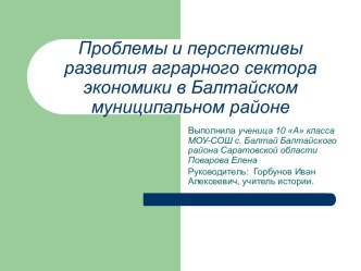 Проблемы и перспективы развития аграрного сектора экономики в Балтайском муниципальном районе