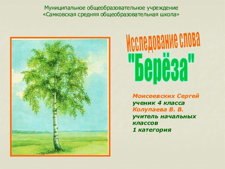 Моисеевских Сергейученик 4 классаКолупаева В. В.учитель начальных классов1 категория