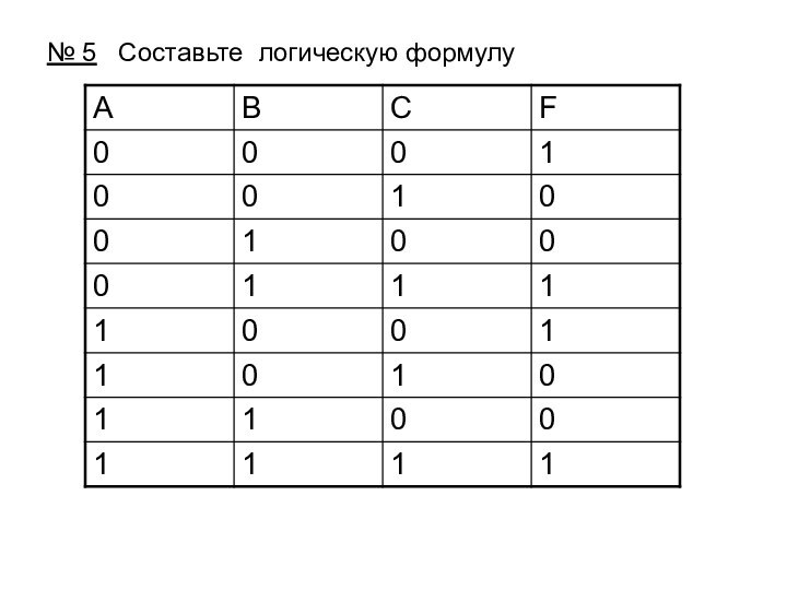 № 5  Составьте логическую формулу