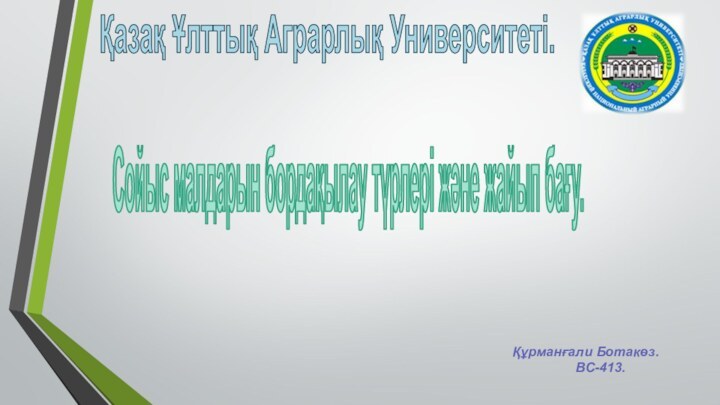 Қазақ Ұлттық Аграрлық Университеті.Сойыс малдарын бордақылау түрлері және жайып бағу.Құрманғали Ботакөз.    ВС-413.