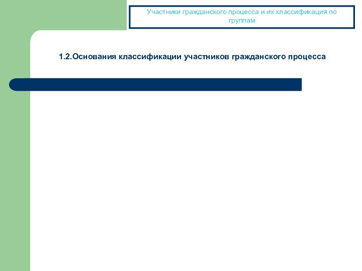 Участники гражданского процесса и их классификация по группам1.2.Основания классификации участников гражданского процесса