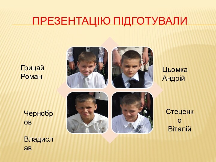 Презентацію підготувалиГрицай РоманЧернобров ВладиславЦьомка АндрійСтеценко Віталій