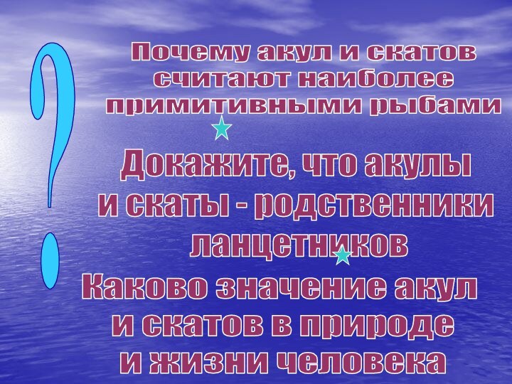 ?Докажите, что акулы и скаты - родственники ланцетниковПочему акул и скатов считают