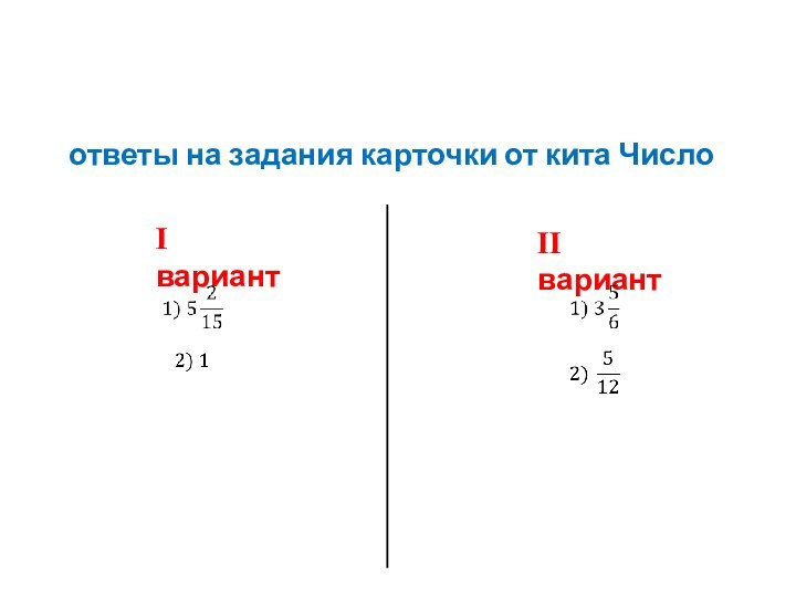 ответы на задания карточки от кита ЧислоI вариантII вариант  