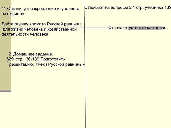 11.Организует закрепление изученного материала.Дайте оценку климата Русской равнины для жизни человека и