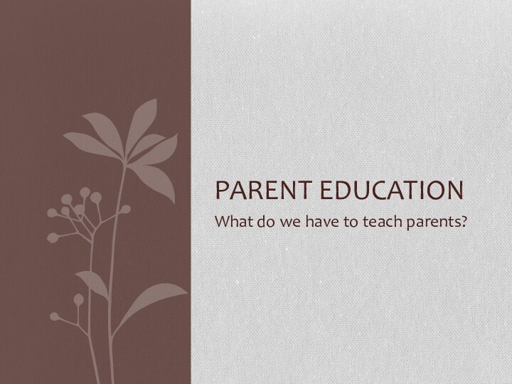 What do we have to teach parents?Parent education